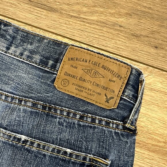Men's American Eagle AE Original Straight Denim Jeans SZ 30x34 Blue Distressed - Picture 10 of 13